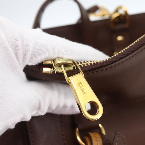 Chloe Eden Tote Bag Leather Brown Gold Auth BA9484