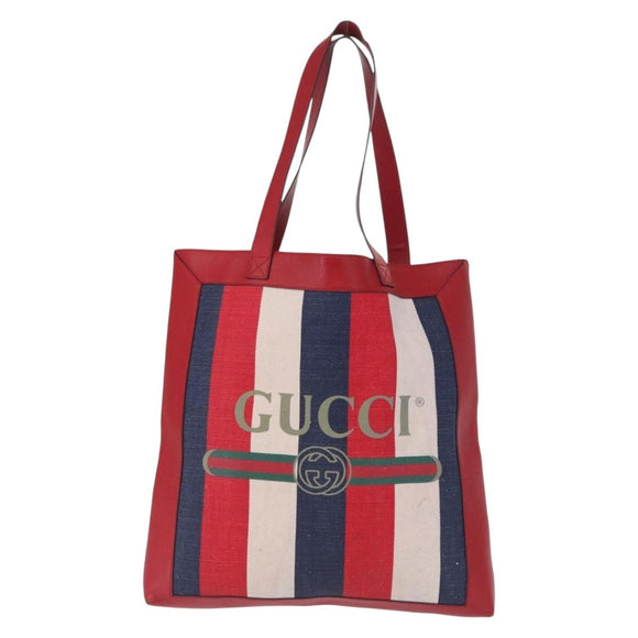 GUCCI Sherry Line Tote Bag Canvas White Red 523781 Auth BA9487