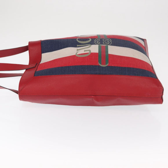 GUCCI Sherry Line Tote Bag Canvas White Red 523781 Auth BA9487
