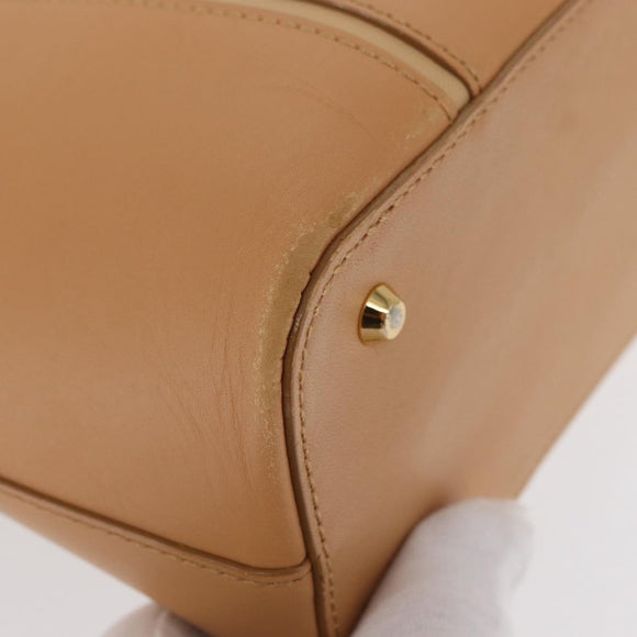BURBERRY Hand Bag Leather Beige Gold Auth BA9489