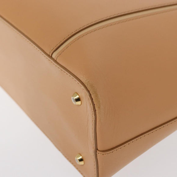 BURBERRY Hand Bag Leather Beige Gold Auth BA9489