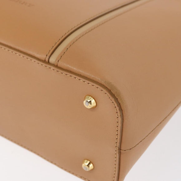 BURBERRY Hand Bag Leather Beige Gold Auth BA9489
