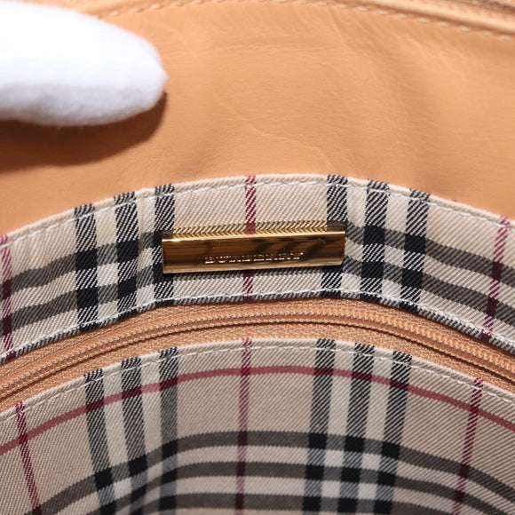 BURBERRY Hand Bag Leather Beige Gold Auth BA9489