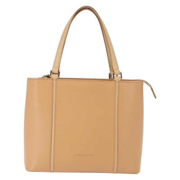 BURBERRY Hand Bag Leather Beige Gold Auth BA9489