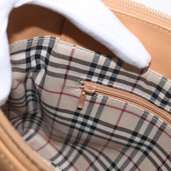 BURBERRY Hand Bag Leather Beige Gold Auth BA9489