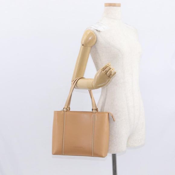 BURBERRY Hand Bag Leather Beige Gold Auth BA9489