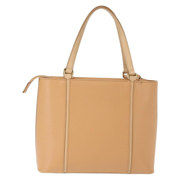 BURBERRY Hand Bag Leather Beige Gold Auth BA9489