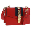 GUCCI Silvi Sherry Line Shoulder Bag Leather 2way Red Gold 421882 Auth BA9495V-1