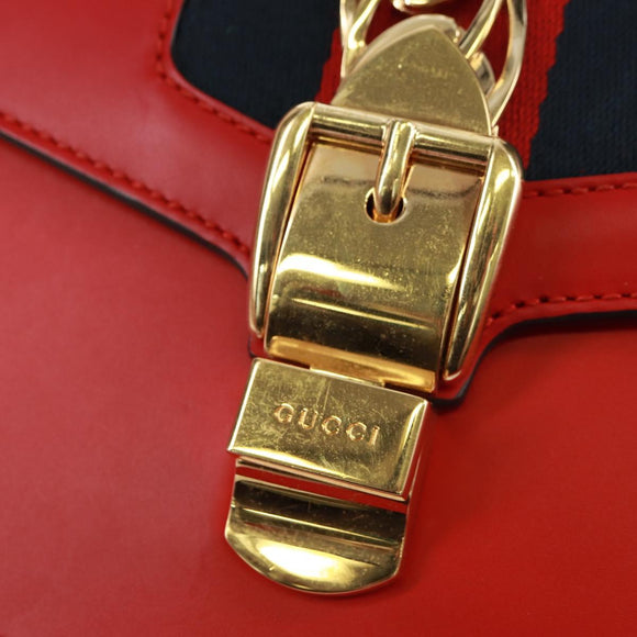 GUCCI Silvi Sherry Line Shoulder Bag Leather 2way Red Gold 421882 Auth BA9495V