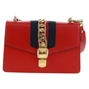 GUCCI Silvi Sherry Line Shoulder Bag Leather 2way Red Gold 421882 Auth BA9495V-2