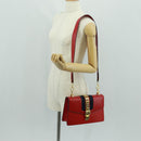 GUCCI Silvi Sherry Line Shoulder Bag Leather 2way Red Gold 421882 Auth BA9495V-26