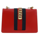 GUCCI Silvi Sherry Line Shoulder Bag Leather 2way Red Gold 421882 Auth BA9495V-3