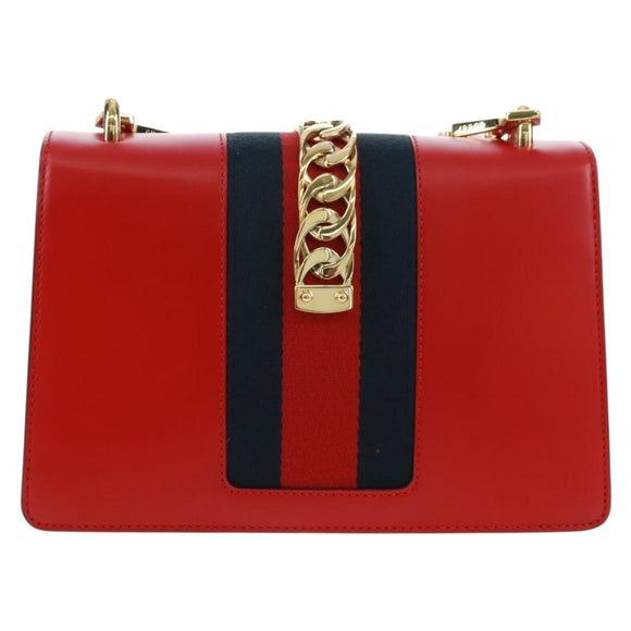 GUCCI Silvi Sherry Line Shoulder Bag Leather 2way Red Gold 421882 Auth BA9495V
