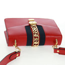 GUCCI Silvi Sherry Line Shoulder Bag Leather 2way Red Gold 421882 Auth BA9495V-6