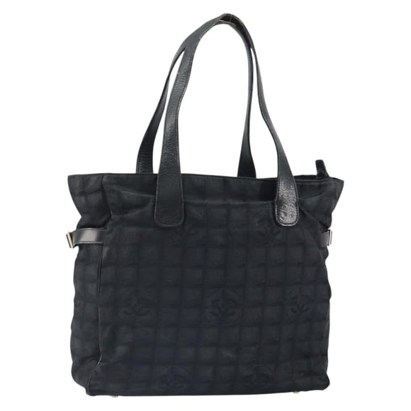 CHANEL New Travel Line Tote Bag Nylon Zwart Goud CC Auth BA9496
