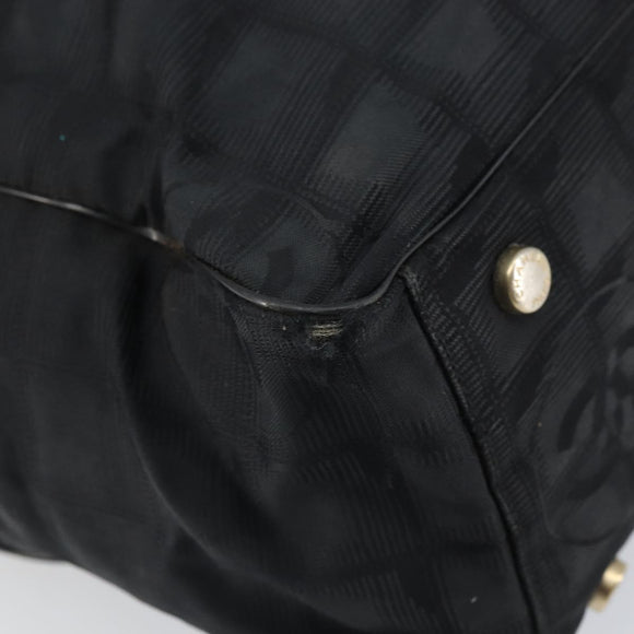 CHANEL New Travel Line Tote Bag Nylon Zwart Goud CC Auth BA9496