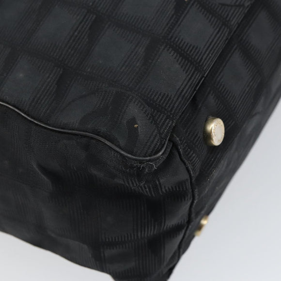 CHANEL New Travel Line Tote Bag Nylon Zwart Goud CC Auth BA9496