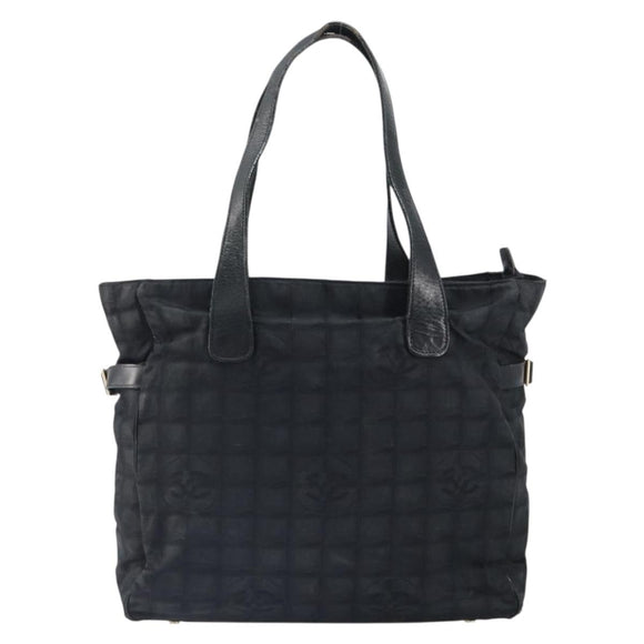 CHANEL New Travel Line Tote Bag Nylon Zwart Goud CC Auth BA9496