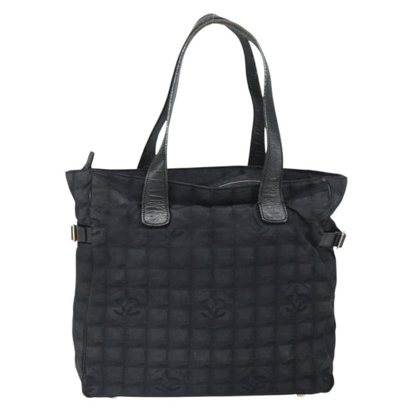 CHANEL New Travel Line Tote Bag Nylon Zwart Goud CC Auth BA9496