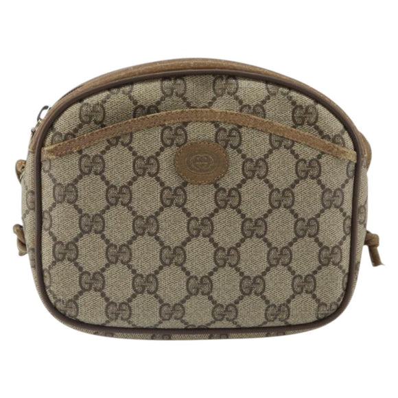 GUCCI GG Supreme Shoulder Bag PVC Beige Gold Auth BA9499