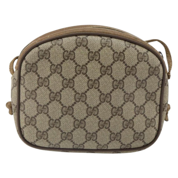 GUCCI GG Supreme Shoulder Bag PVC Beige Gold Auth BA9499