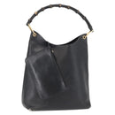 GUCCI Bamboo Shoulder Bag Leather Black Gold 001 1013 1881 Auth BA9503-1