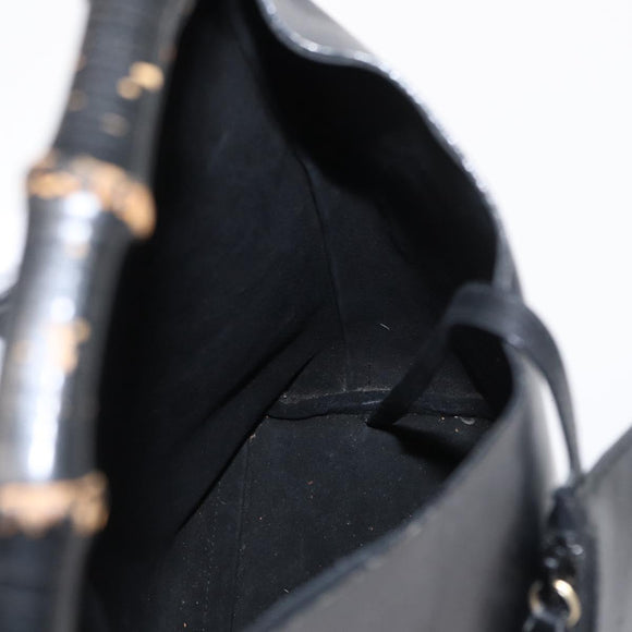 GUCCI Bamboo Shoulder Bag Leather Black Gold 001 1013 1881 Auth BA9503