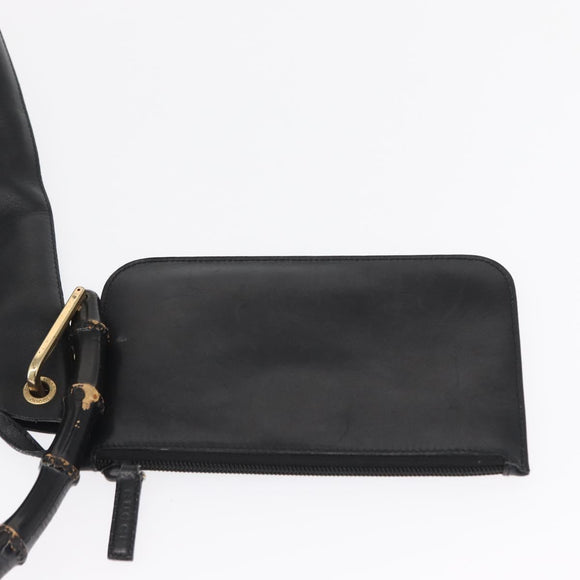 GUCCI Bamboo Shoulder Bag Leather Black Gold 001 1013 1881 Auth BA9503