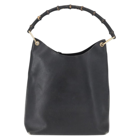 GUCCI Bamboo Shoulder Bag Leather Black Gold 001 1013 1881 Auth BA9503