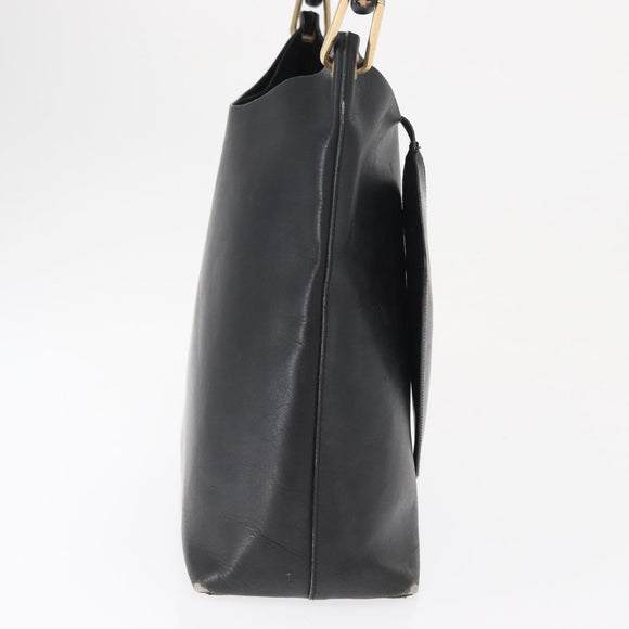 GUCCI Bamboo Shoulder Bag Leather Black Gold 001 1013 1881 Auth BA9503
