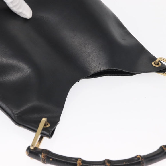 GUCCI Bamboo Shoulder Bag Leather Black Gold 001 1013 1881 Auth BA9503