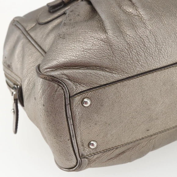 Salvatore Ferragamo Gancini Hand Bag Leather Silver Auth BA9504