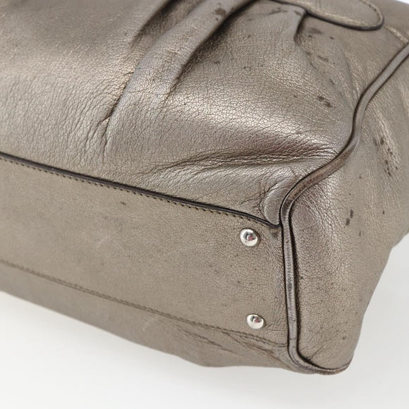 Salvatore Ferragamo Gancini Hand Bag Leather Silver Auth BA9504