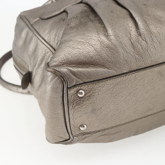 Salvatore Ferragamo Gancini Hand Bag Leather Silver Auth BA9504