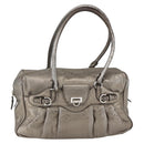 Salvatore Ferragamo Gancini Hand Bag Leather Silver Auth BA9504-13