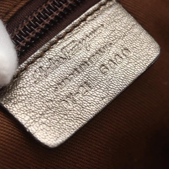 Salvatore Ferragamo Gancini Hand Bag Leather Silver Auth BA9504