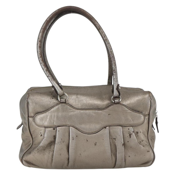 Salvatore Ferragamo Gancini Hand Bag Leather Silver Auth BA9504
