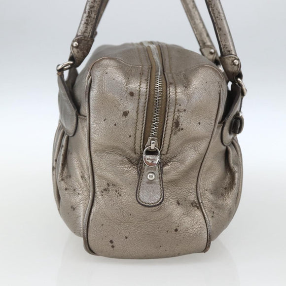 Salvatore Ferragamo Gancini Hand Bag Leather Silver Auth BA9504