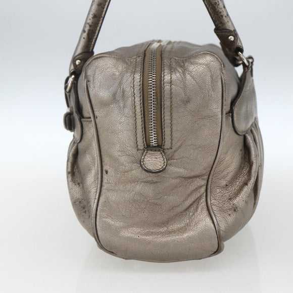 Salvatore Ferragamo Gancini Hand Bag Leather Silver Auth BA9504