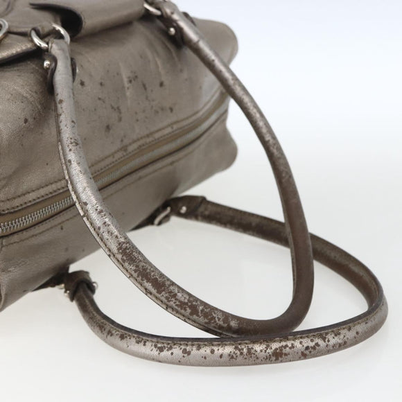 Salvatore Ferragamo Gancini Hand Bag Leather Silver Auth BA9504