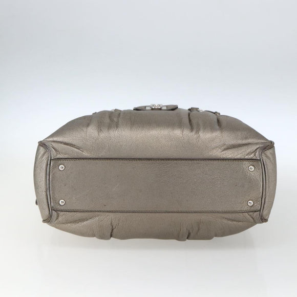 Salvatore Ferragamo Gancini Hand Bag Leather Silver Auth BA9504