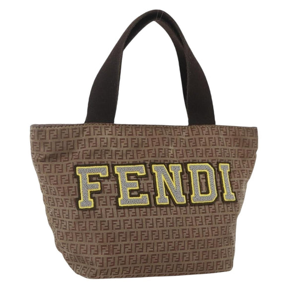 FENDI Zucchino Canvas Hand Bag Nylon Beige Silver Auth BA9505