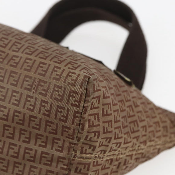 FENDI Zucchino Canvas Hand Bag Nylon Beige Silver Auth BA9505