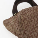 FENDI Zucchino Canvas Hand Bag Nylon Beige Silver Auth BA9505-14