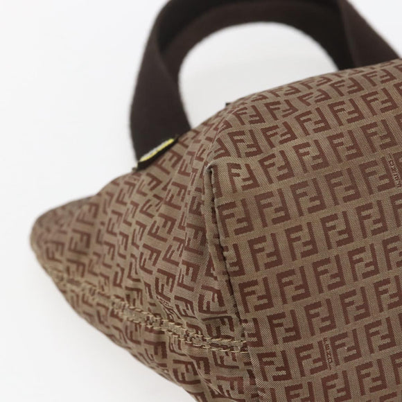 FENDI Zucchino Canvas Hand Bag Nylon Beige Silver Auth BA9505
