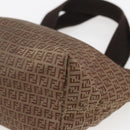 FENDI Zucchino Canvas Hand Bag Nylon Beige Silver Auth BA9505-15