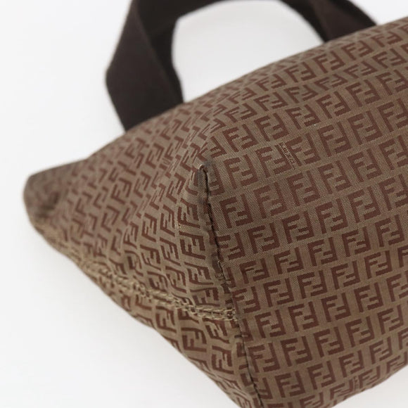 FENDI Zucchino Canvas Hand Bag Nylon Beige Silver Auth BA9505