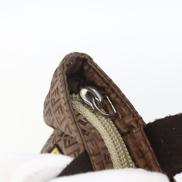 FENDI Zucchino Canvas Hand Bag Nylon Beige Silver Auth BA9505