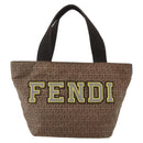 FENDI Zucchino Canvas Hand Bag Nylon Beige Silver Auth BA9505-13