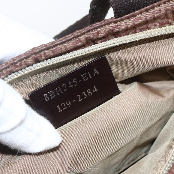 FENDI Zucchino Canvas Hand Bag Nylon Beige Silver Auth BA9505